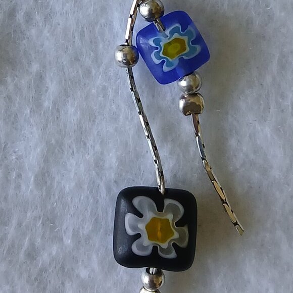 Sterling Silver Millefiori Dangle Drop Earrings - Picture 2 of 2